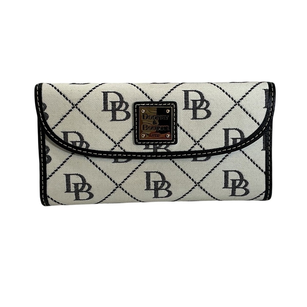 Dooney & Bourke Signature Monogram Continental Clutch Wallet Cream Black Gold